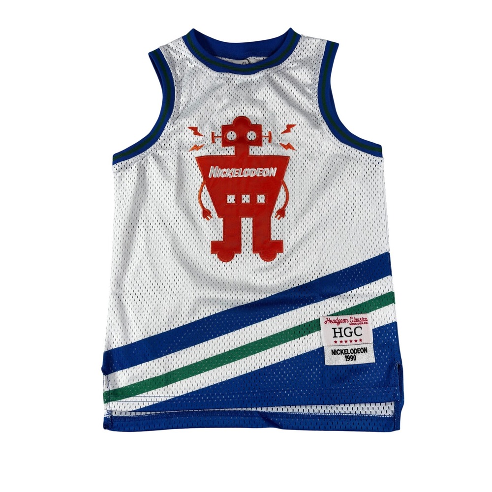 Headgear Classics Nickelodeon Robot Basketball Jersey Youth Small White NWT
